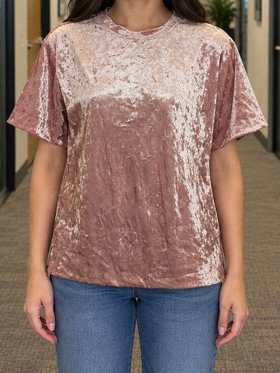 Tops - Shirt Size Medium Crushed Velvet Short Sleeve Tee - Blush Pink